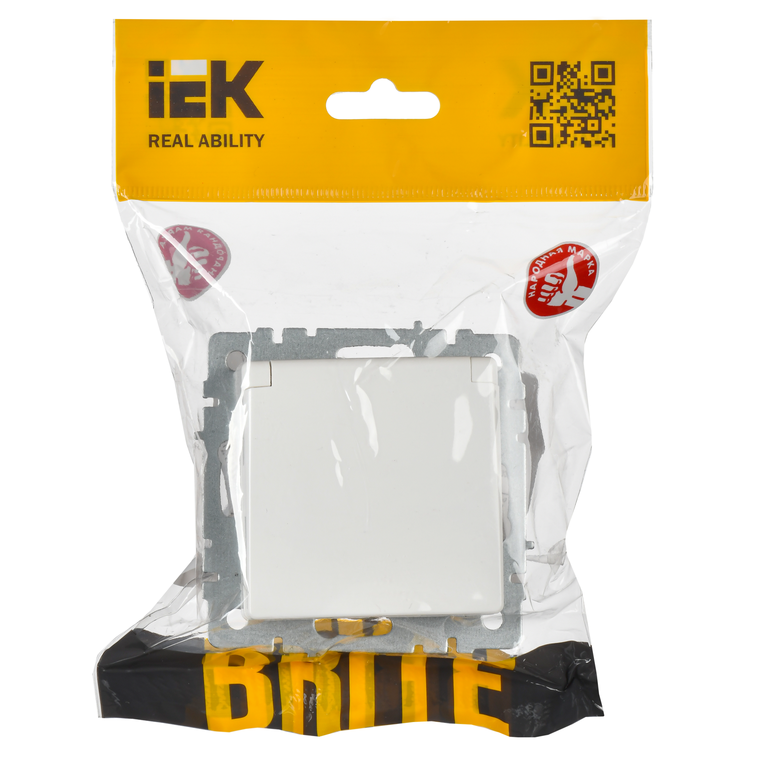 BRITE Розетка 1-местная с заземлением с защитными шторками и крышкой 16А IP20 РСбш10-3-БрБ белый IEK - Фото 2