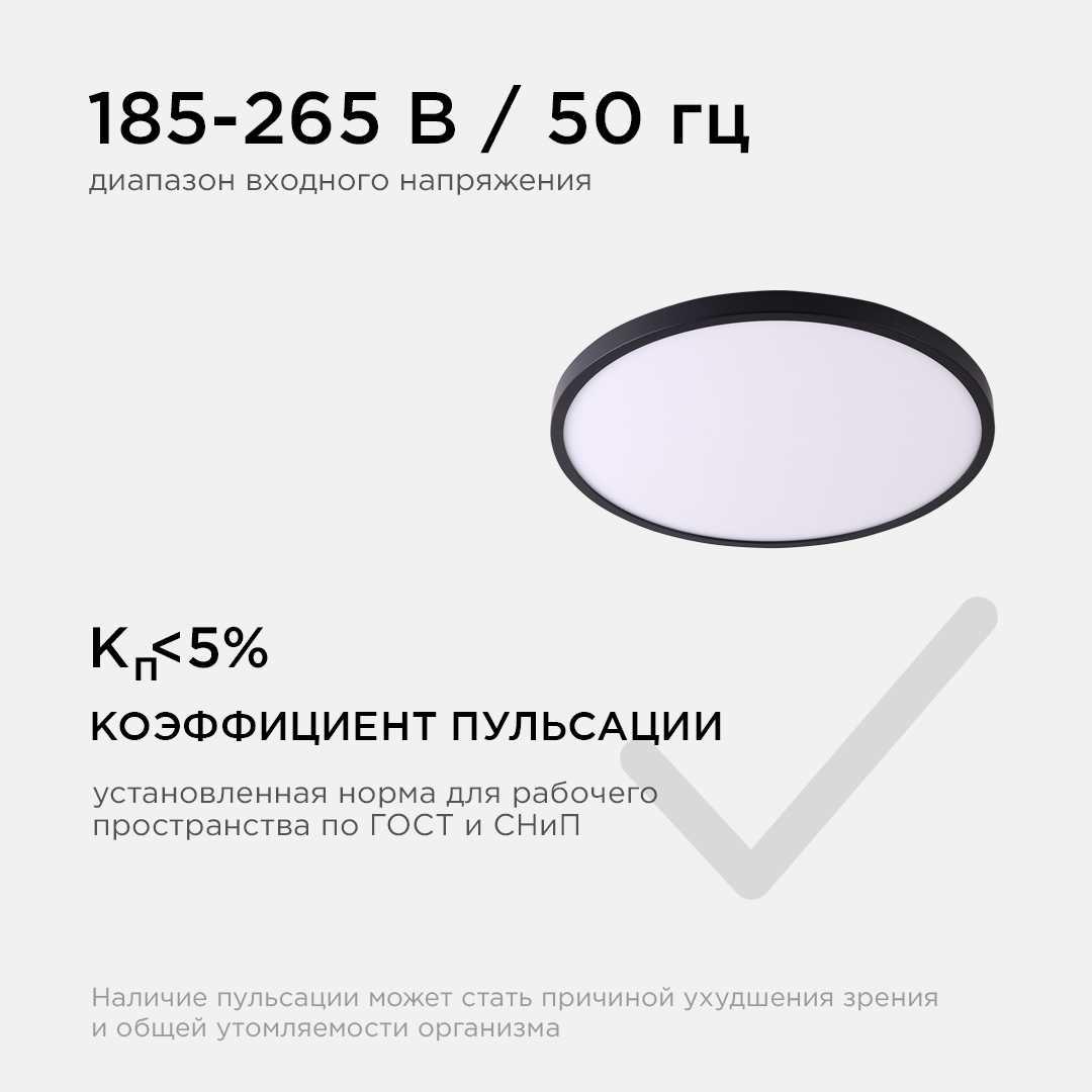Светильник светодиодный, накладной, SPIN, 28Вт, 230В/50Гц, 2800лм, 4000К, IP40, ø300х25, круг, черны - Фото 9