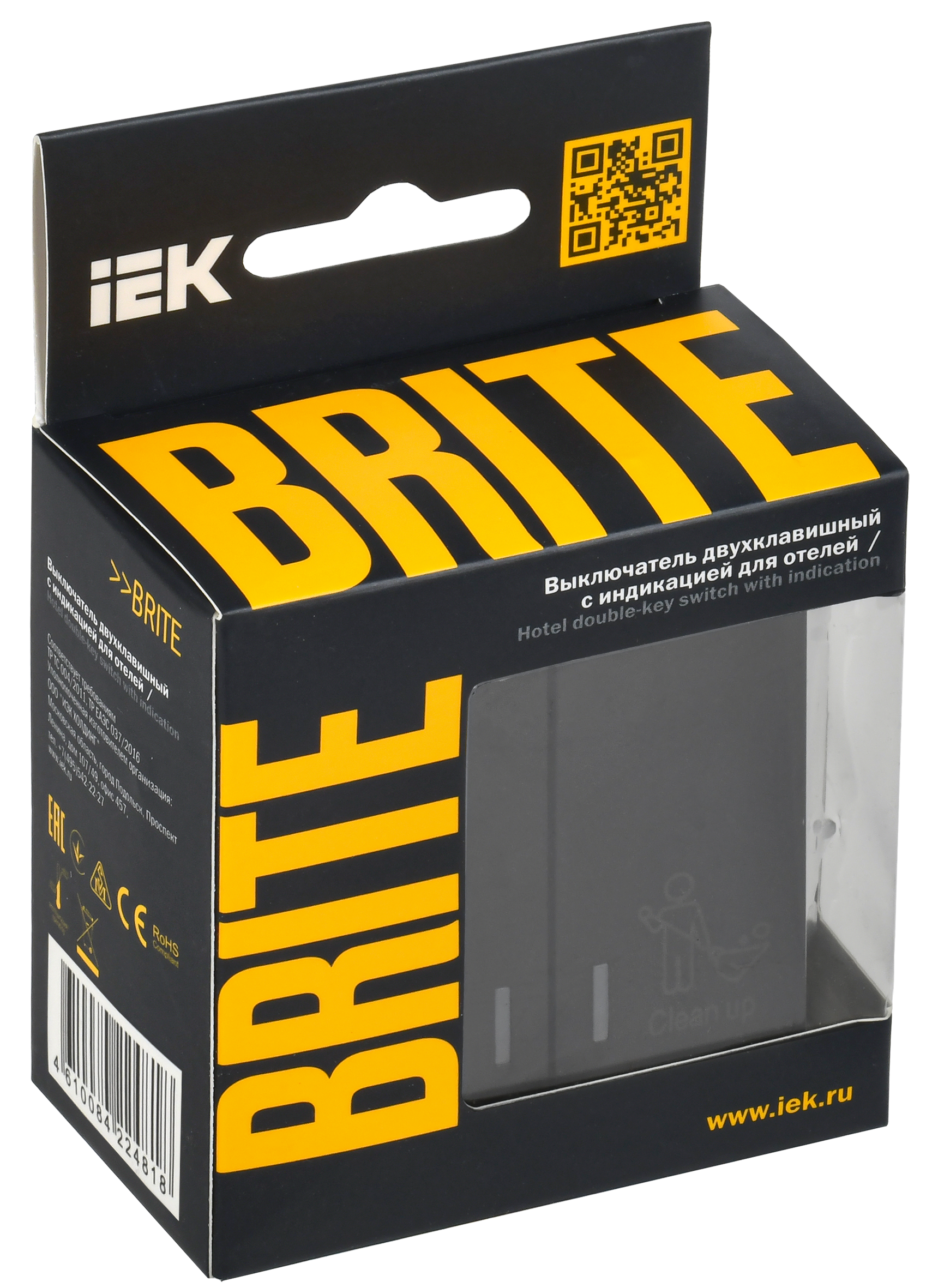 BRITE Выключатель 2-клавишный с индикацией для отелей 10А ВС10-2-9-БрЧ черный IEK - Фото 2