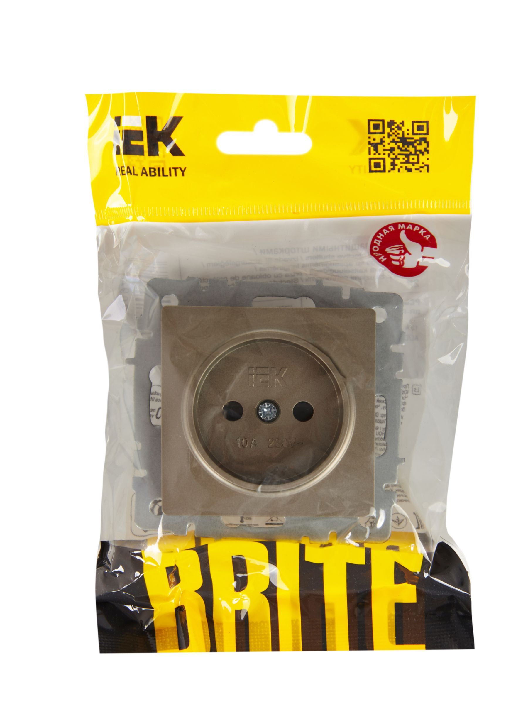 BRITE Розетка 1-местная без заземления с защитными шторками 10А РСш10-2-БрШ шампань IEK - Фото 8