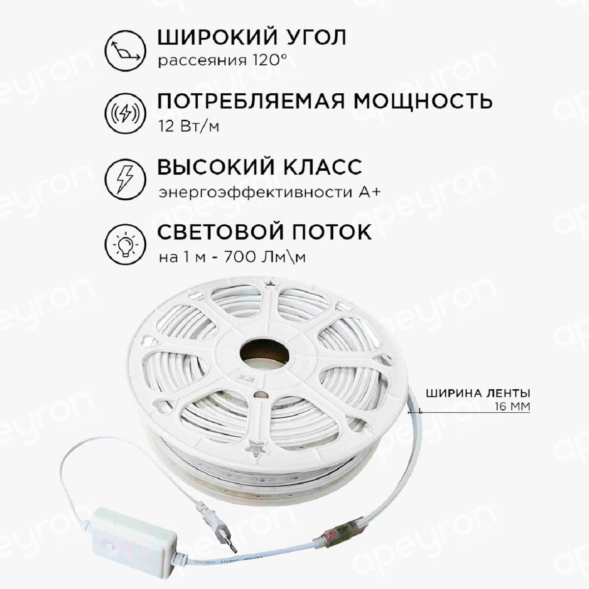 Лента светодиодная smd5050 60д/м 220В IP44 15м RGB Apeyron - Фото 4
