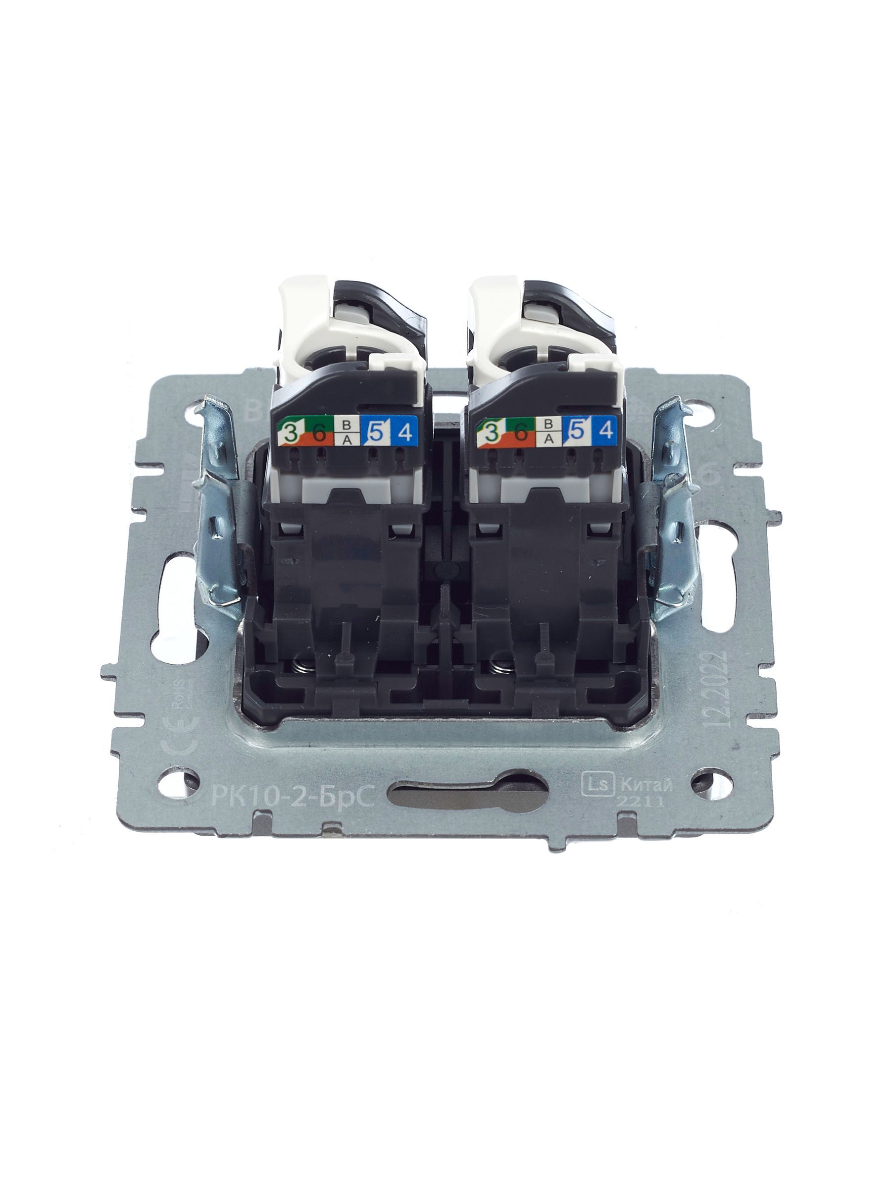 BRITE Розетка компьютерная двойная RJ45 кат.5E РК10-2-БрС сталь IEK - Фото 5