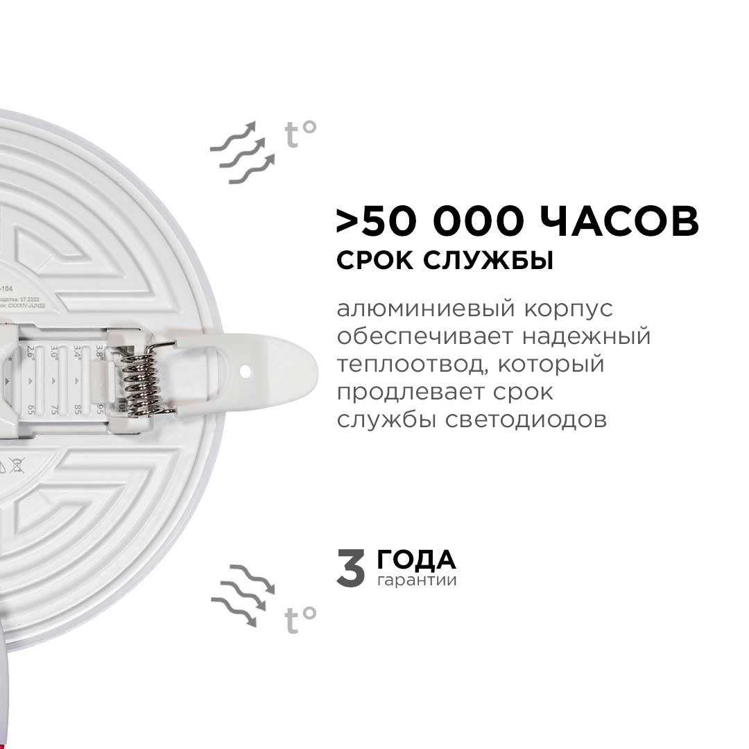 Панель светодиодная встраиваемая безрамочная FLP, 12Вт (8Вт+4Вт), 230В/50Гц, 1020лм, 4000К, IP20, ø1 - Фото 6