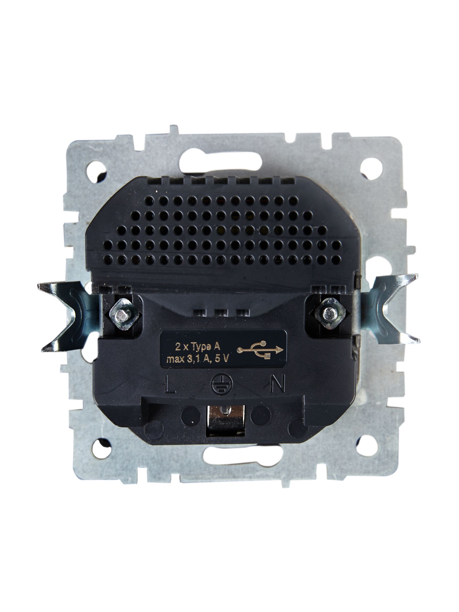 BRITE Розетка 1-местная с заземлением с защитными шторками 16А с USB A+A 5В 3,1А РЮш10-2-БрА алюминий IEK - Фото 4