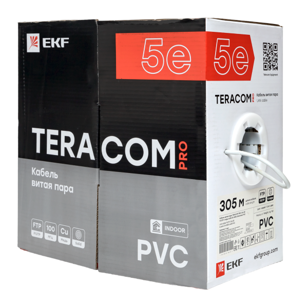 Витая пара TERACOM PRO Cat.5E F/UTP 4 п. solid 24AWG PVC сер. (305м) - Фото 3