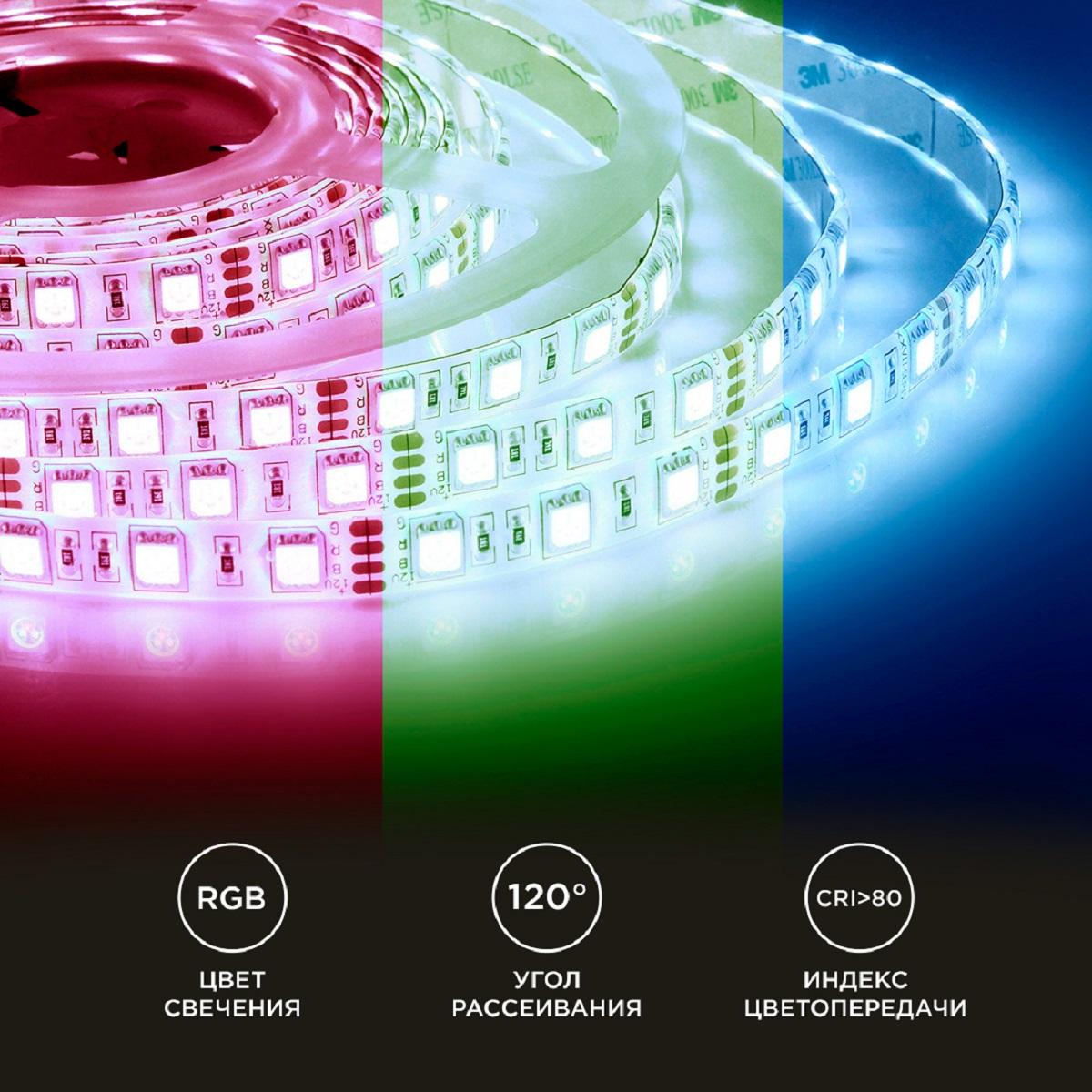 Лента светодиодная СТ smd5050 60д/м 12В IP65 5м RGB Apeyron - Фото 5