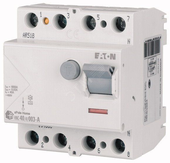 УЗО HNC-63/4/003, 4P, 63A, 6kA, 30mA, тип АC, 4M Eaton