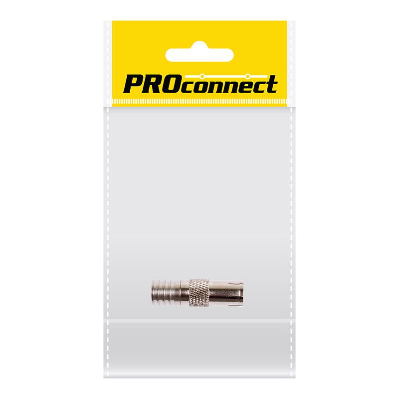 Разъем антенный на кабель, (гнездо-TV никель под обжим), (1шт) (пакет) PROconnect