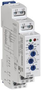 Реле контроля фаз ORF-06D 3 фазы 2 контакта 127-265В AC с контролем нейтрали ONI ORF-06D-127-265VAC