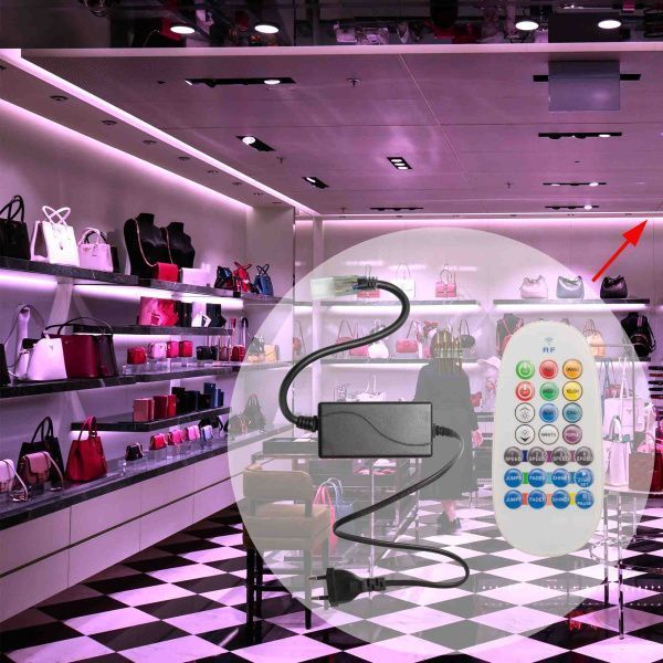 Контроллер RGB 220В, 1000Вт, IP44, Радио пульт, 28 кнопок, для ленты 5050, 60 диодов/метр,130х60х50м - Фото 3