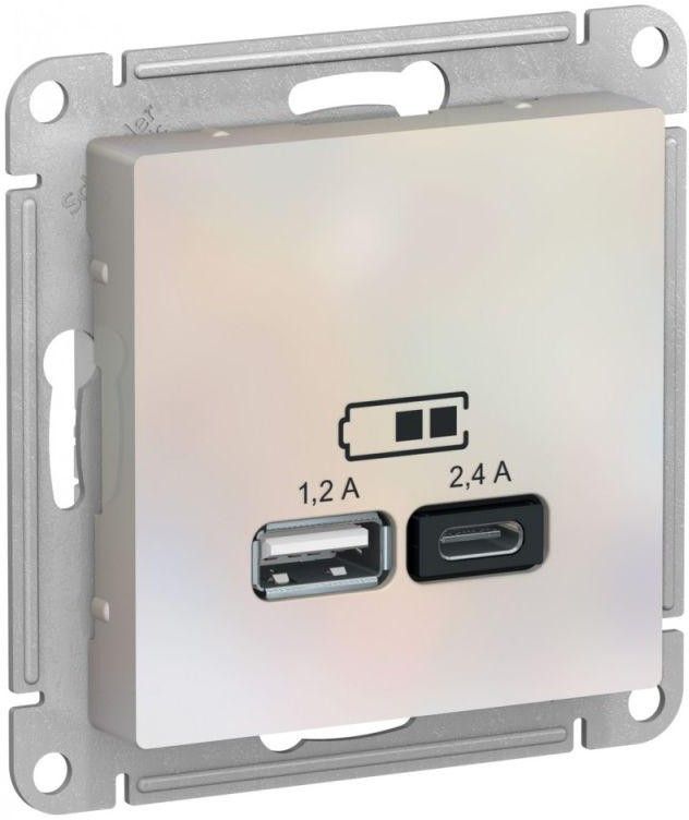 Розетка USB AtlasDesign тип A+C 5В/2.4А 2х5В/1.2А механизм жемчуж. SE ATN000439