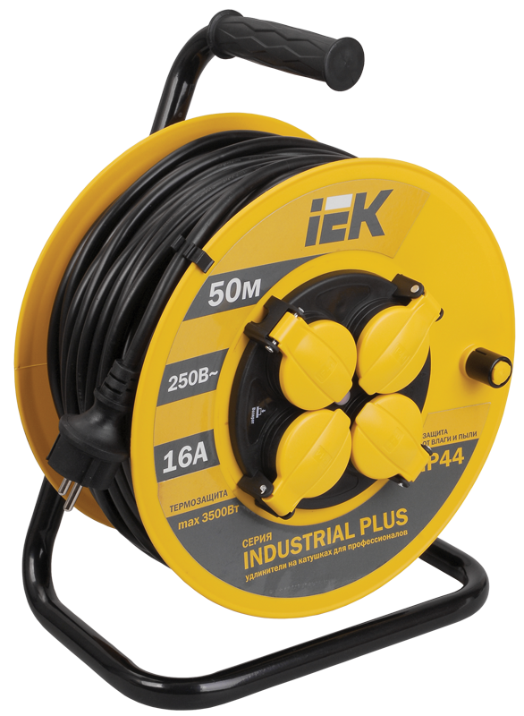 Катушка УК50 4 места IP44 с заземлением с термозащитой 3х1,5мм2 "Industrial plus" 50м IEK