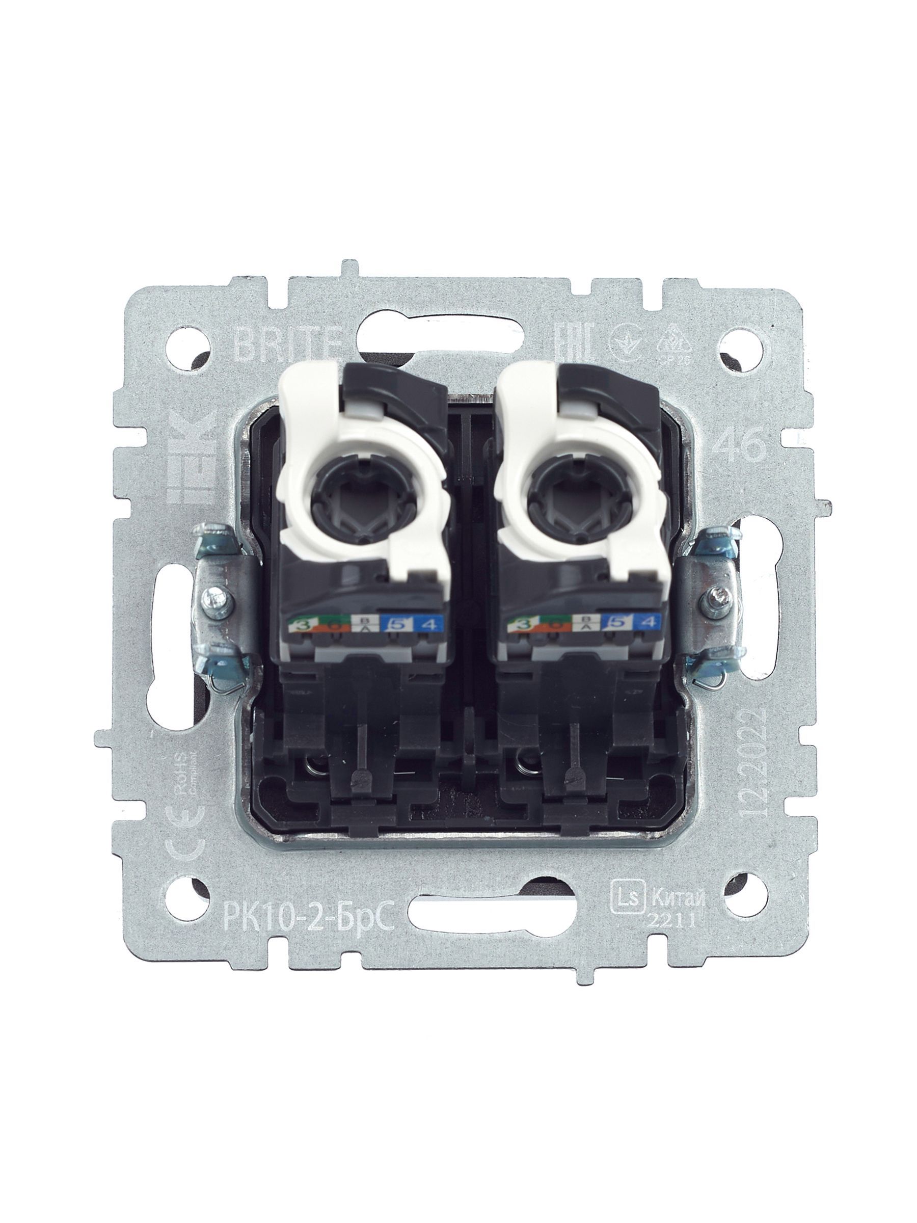 BRITE Розетка компьютерная двойная RJ45 кат.5E РК10-2-БрС сталь IEK - Фото 4