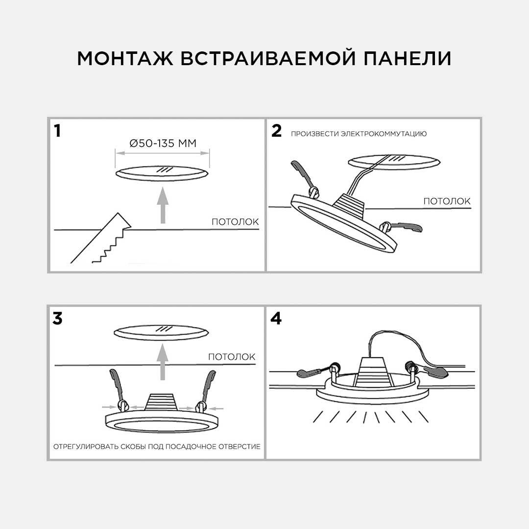 Панель светодиодная встраиваемая круглая 15Вт, 1200Лм,  Ø175х20мм,4500К, Apeyron - Фото 25