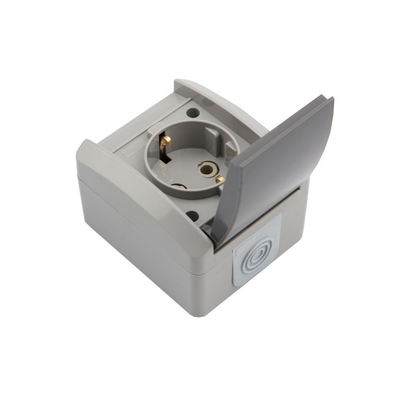Розетка одноместная (керамика) INDUSTRIAL IP54 с/з, о/у, серая KRANZ - Фото 4