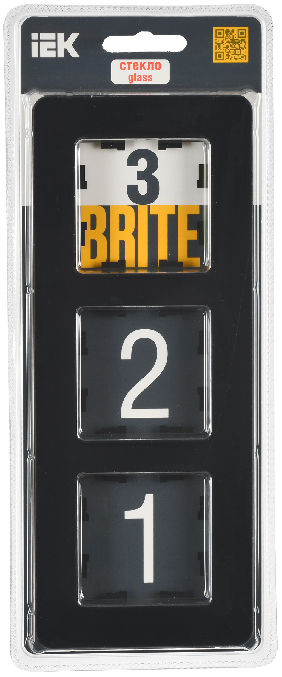 BRITE Рамка 3-местная РУ-3-2-Бр стекло черный RE IEK - Фото 2