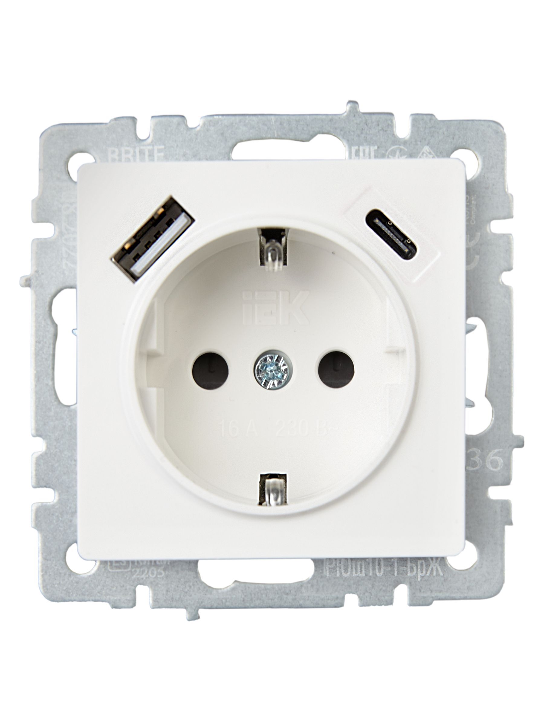 BRITE Розетка 1-местная с заземлением с защитными шторками 16А с USB A+C 18Вт РЮш11-1-БрЖ жемчуг IEK - Фото 8