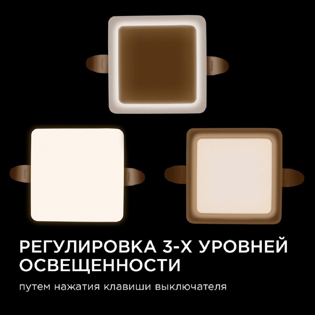 Панель светодиодная встраиваемая безрамочная FLP, 9Вт (6Вт+3Вт), 230В/50Гц, 770лм, 4000К, IP20, 90х9 - Фото 6