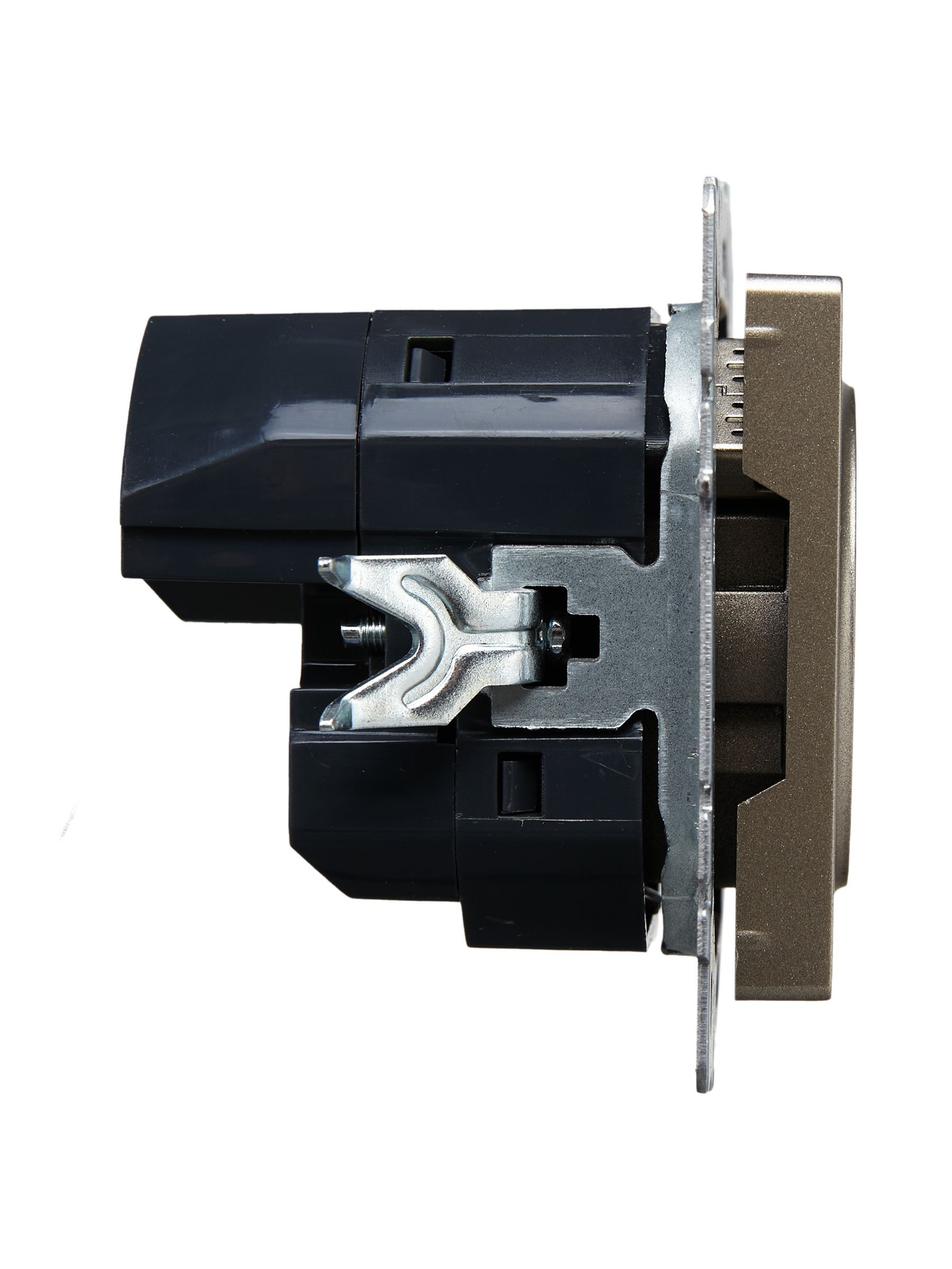 BRITE Розетка 1-местная с заземлением с защитными шторками 16А с USB A+A 5В 3,1А РЮш10-2-БрШ шампань IEK - Фото 4
