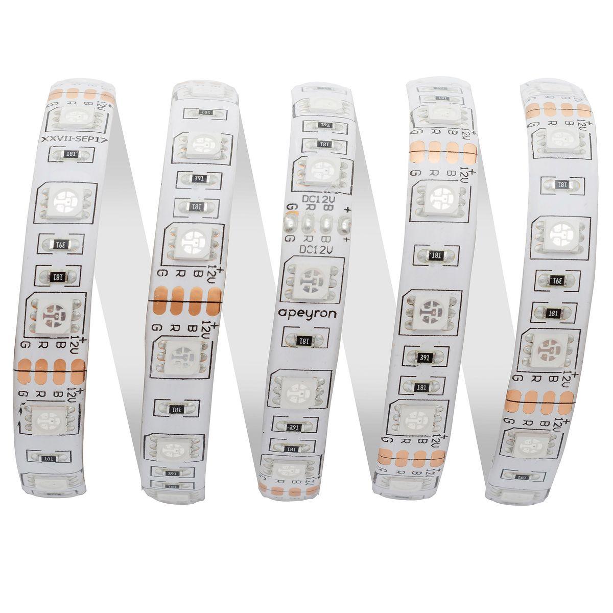 Лента светодиодная СТ smd5050 60д/м 12В IP65 5м RGB Apeyron - Фото 16