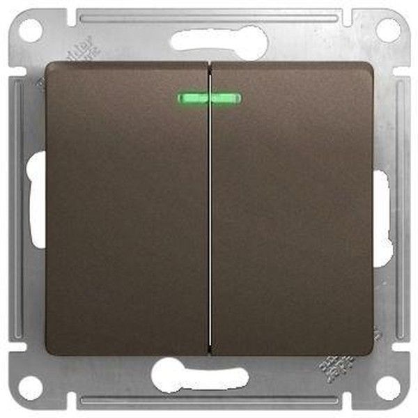 Выключатель 2-кл. СП Glossa 10А IP20 (сх. 5а) 10AX с подсветкой механизм шоколад. SE GSL000853
