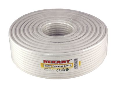 Кабель коаксиальный RG-6U, 75Ом, Cu/Al/Cu, 64%, 100м, INDOOR, белый REXANT - Фото 2