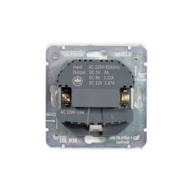 Розетка ROUND 1-ая с/з с/у з/ш 16А с USB A+C быстрой зарядки 5В/3А перламутр KRANZ - Фото 2