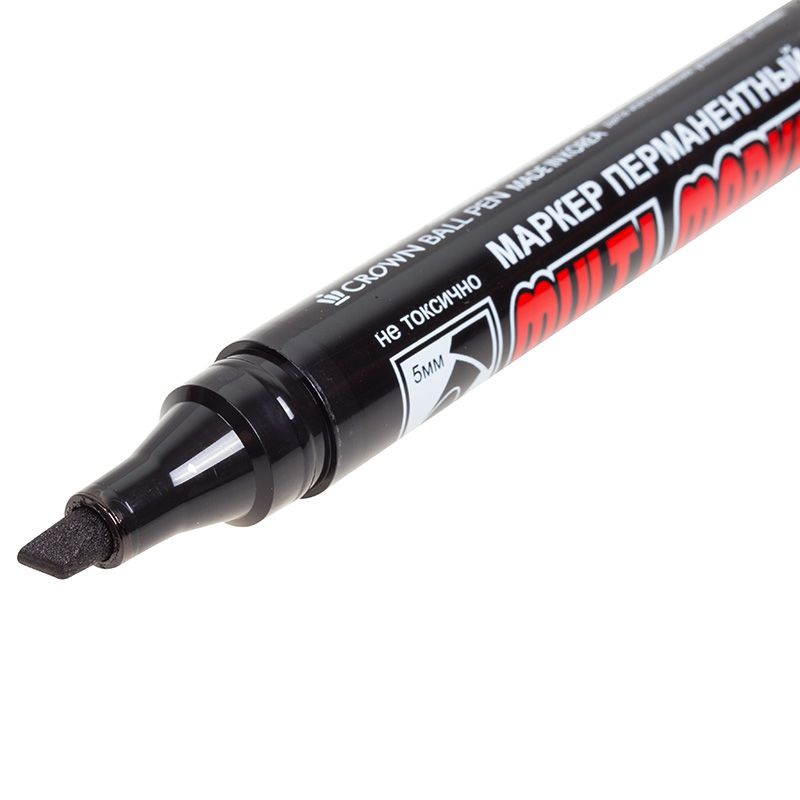 Маркер перманентный Multi Marker Chisel 5мм, черный, скошенный Crown - Фото 2