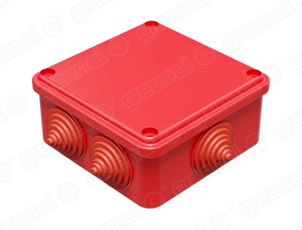 Коробка распаячная для о/п 100х100х50мм IP55 (48шт) КРАСНАЯ 6 гермовводов
