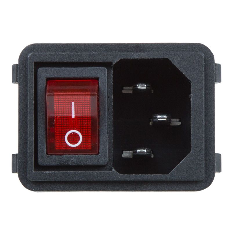 Выключатель клавишный 250V 10А (4с) ON-OFF красный с подсветкой и штекером C14 3PIN  REXANT - Фото 2