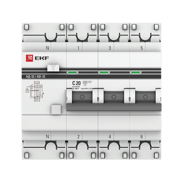 АД-32 3P+N 20А (С) 30мА тип (АС) эл. 4,5кА EKF PROxima