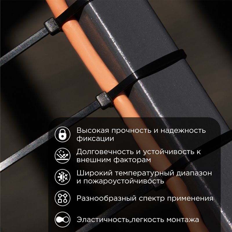 Стяжка кабельная нейлоновая 700x9,0мм, черная (100 шт/уп) REXANT - Фото 2