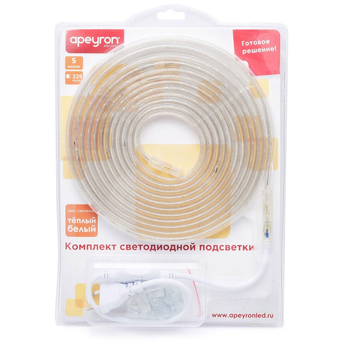 Комплект светодиодной подсветки (лента) smd3528/2835 60д/м 220В 3000К IP65 5м Apeyron - Фото 14