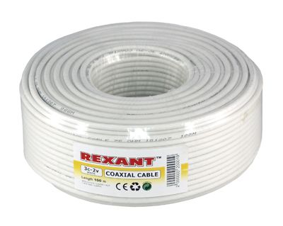 Кабель коаксиальный 3С-2V, 75Ом, CCS/Al/Al, 48%, 100м, INDOOR, белый REXANT - Фото 2