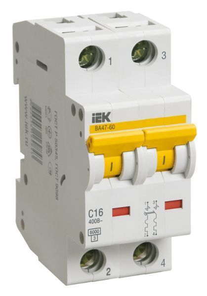 Выключатель автоматический ВА47-60 2Р 16А 6кА B IEK