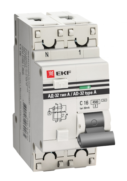 АД-32 1P+N 16А (С) 30мА тип (А) эл. 4,5кА EKF PROxima - Фото 2