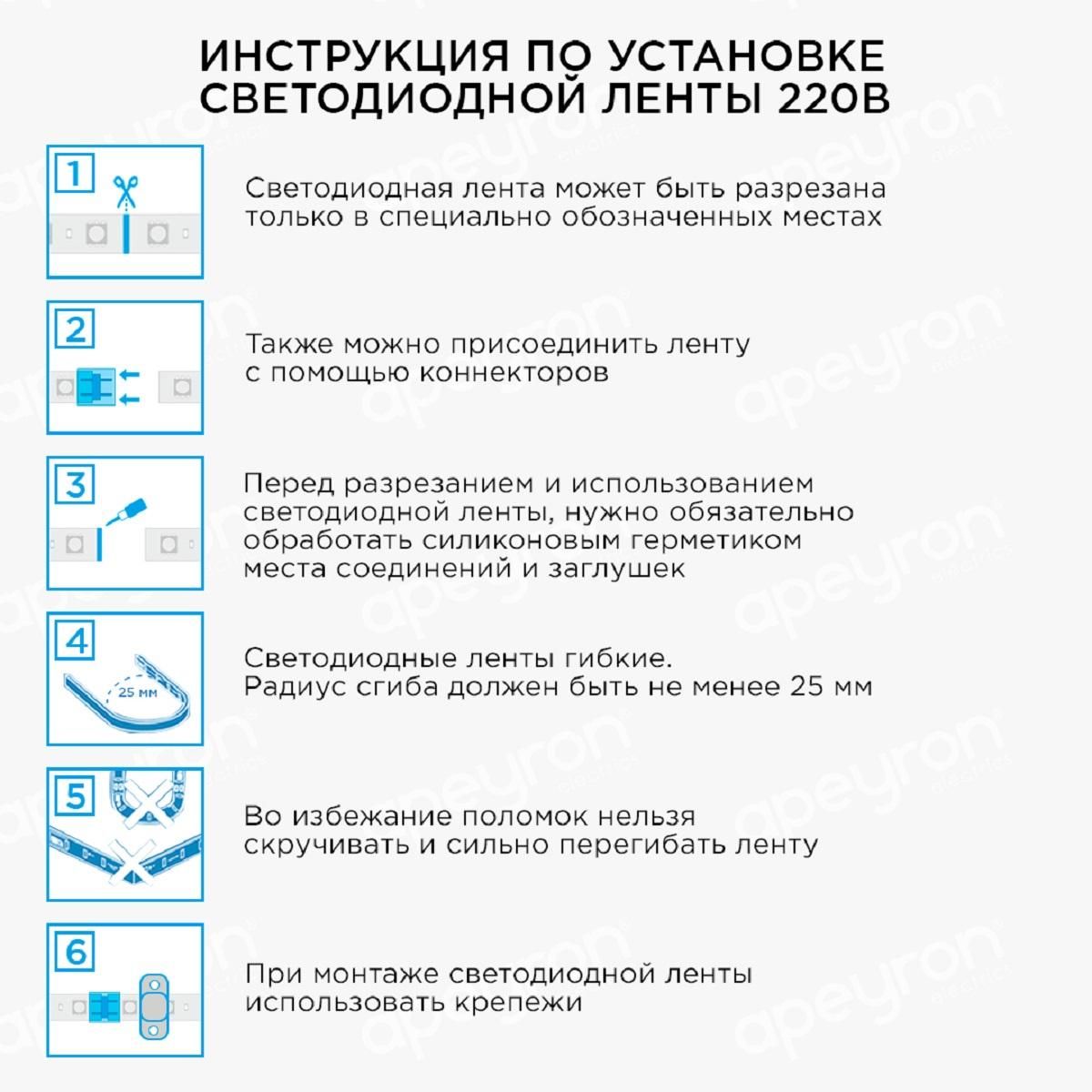 Комплект светодиодной подсветки (лента) smd5050 60д/м 220В IP65 5м RGB Apeyron - Фото 6
