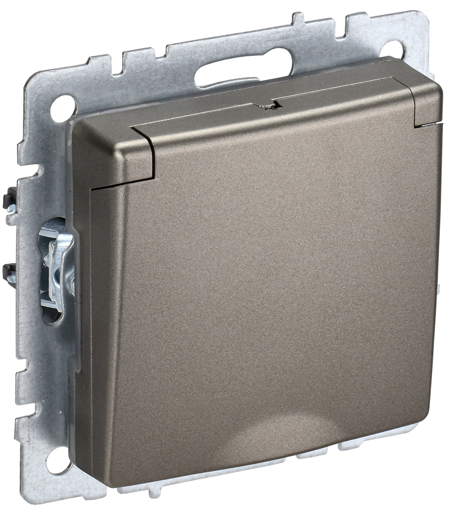 BRITE Розетка 1-местная с заземлением с защитными шторками и крышкой 16А IP20 РСбш10-3-БрШ шампань IEK