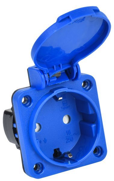 MAGNUM Розетка панельная SCHUKO РП15-3 с защитной шторкой IP44 синий IEK