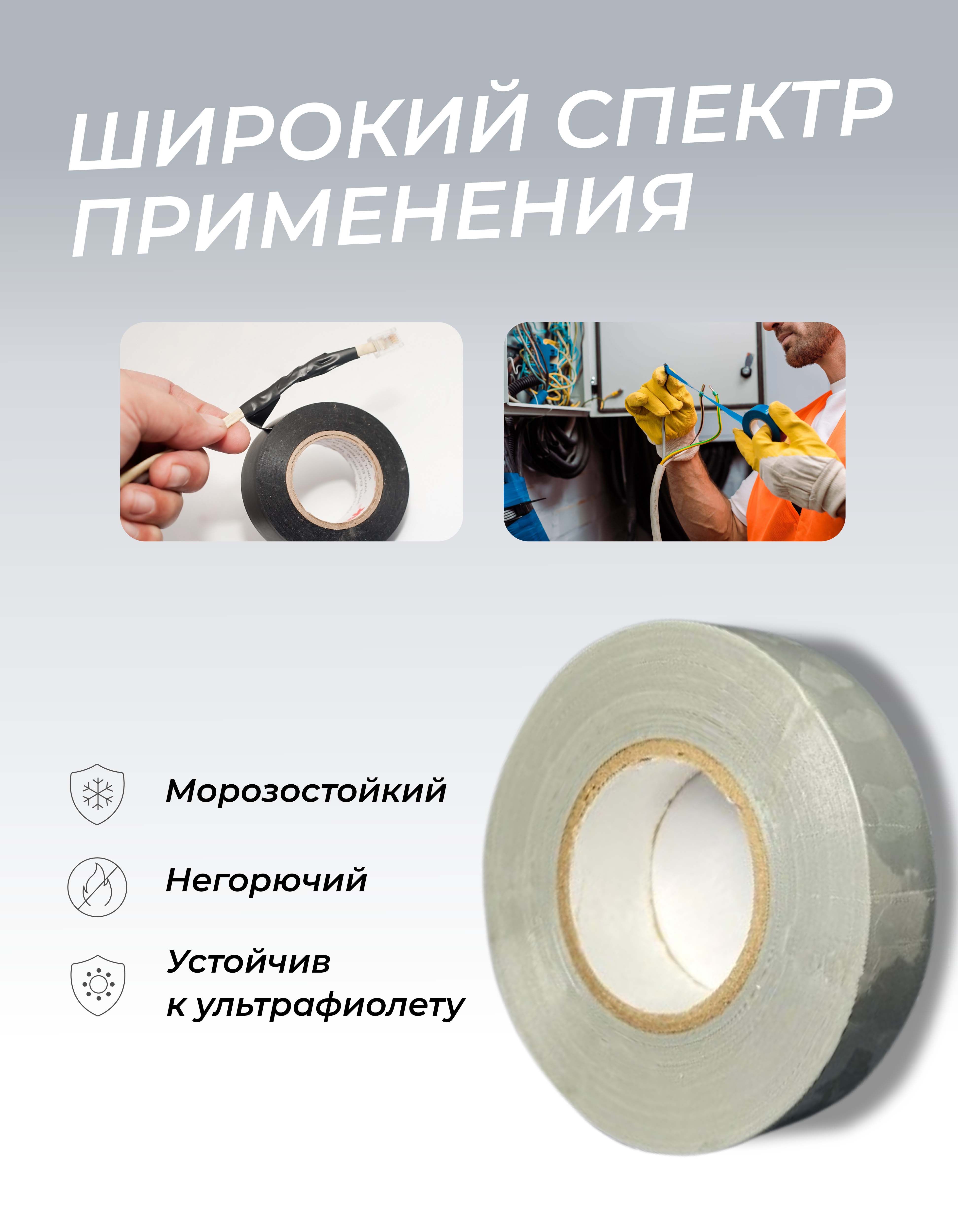 Изолента 0,18х19х20м профессиональная серая (10шт/уп) - Фото 3