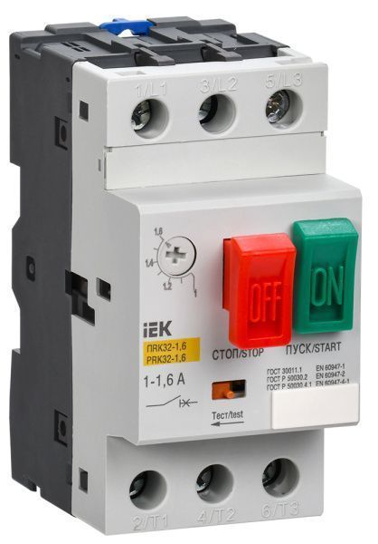 Пускатель ПРК32-1,6 In=1,6A Ir=1-1,6A Ue 660В IEK DMS11-D16