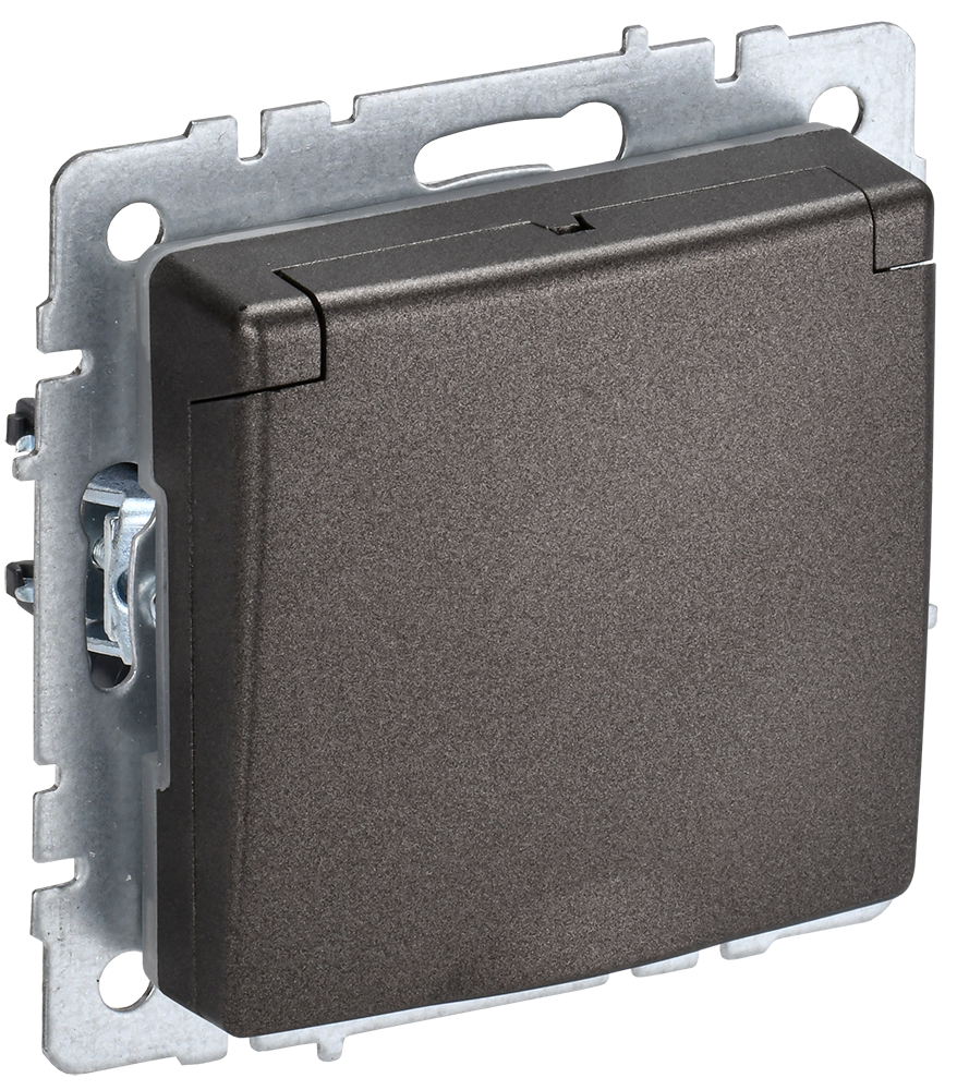BRITE Розетка 1-местная с заземлением с защитными шторками и крышкой 16А IP20 РСбш10-3-БрТБ темная бронза IEK