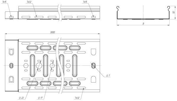 Лоток перф. 50х300х3000-0,55 мм EKF