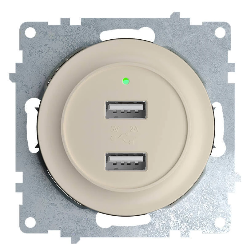 Розетка USB двойная, с подсветкой, цвет бежевый Florence
