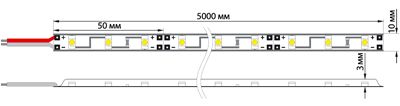 Лента светодиодная 12В, SMD5050, 14,4Вт/м, 60 LED/м, красный,10мм, 5м, IP65 LAMPER - Фото 3