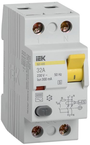 Выключатель дифференциальный (УЗО) ВД1-63S 2Р 32А 300мА IEK