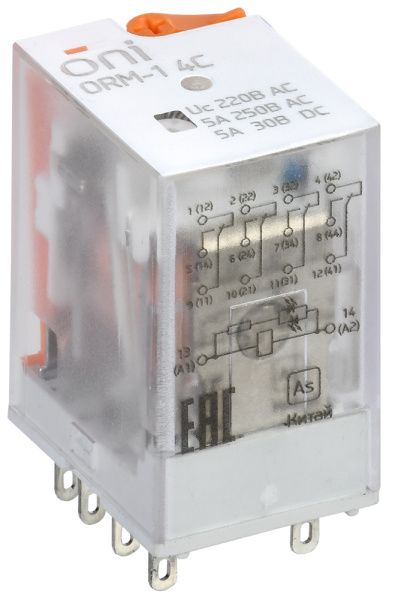 Реле интерфейсное ORM-1 4C 220В AC со светодиодом и тестовой кнопкой ONI
