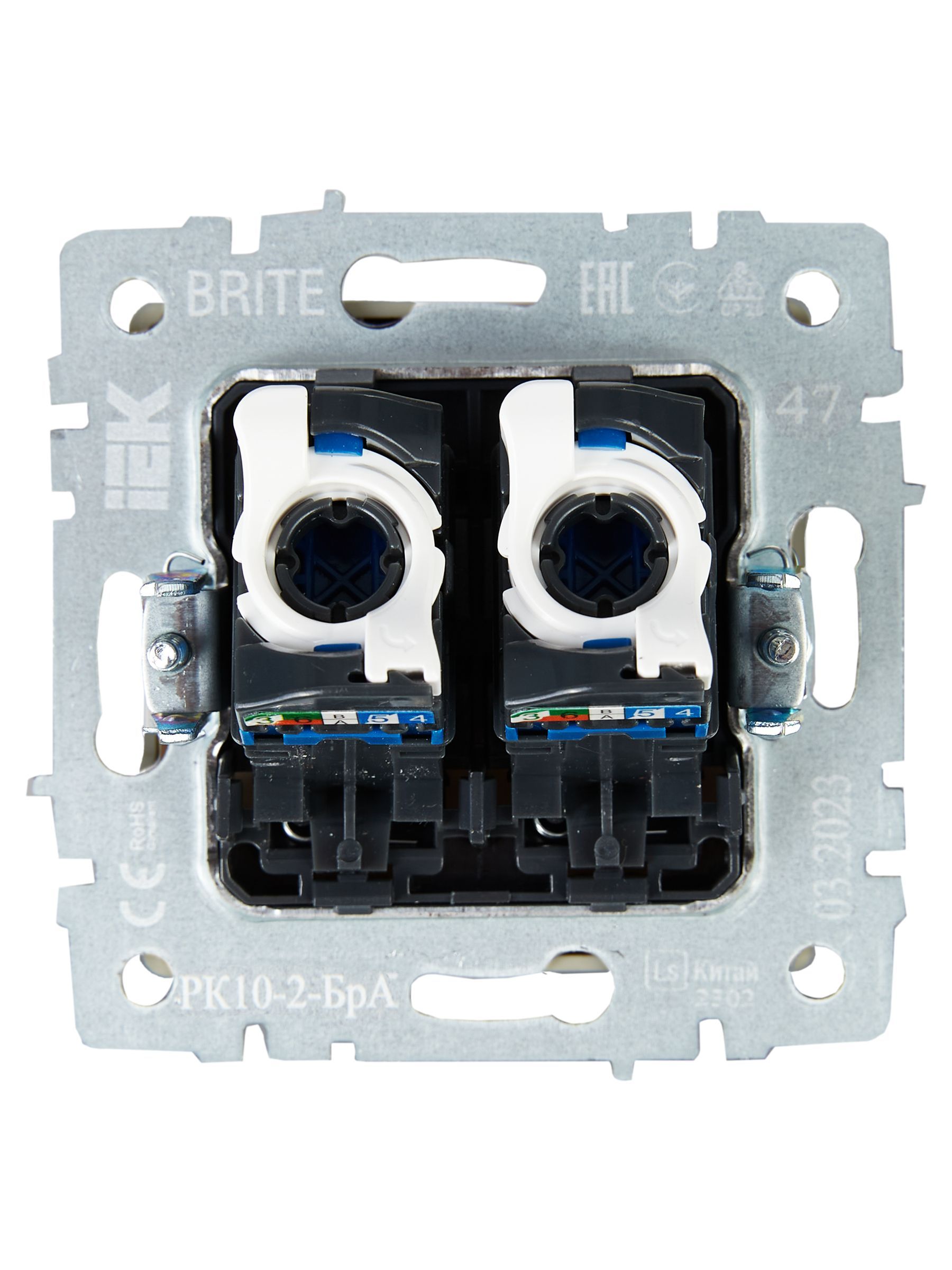 BRITE Розетка компьютерная двойная RJ45 кат.5E РК10-2-БрА алюминий IEK - Фото 5