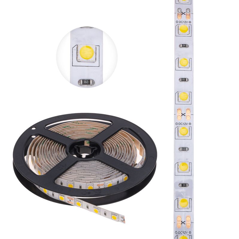 Лента светодиодная 12В, SMD5050, 14,4Вт/м, 60 LED/м, 2700К, 10мм, 3м, для БП с клеммами, IP65 LAMPER - Фото 3