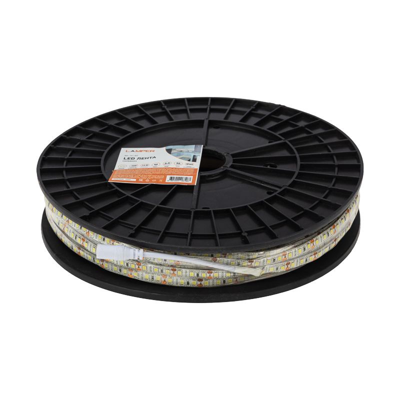 Лента светодиодная 12В, SMD2835, 19,2 Вт/м, 120 LED/м, 6000К, 10мм, 50м, IP65 LAMPER - Фото 2